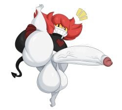 absurd_res balls big_head big_penis claws clothing coffee_(coffee_demon) coffee_demon collar demon genitals hair hi_res horn huge_cock humanoid imp male penis red_hair smile solo spiked_tail spikes spikes_(anatomy) sweater tail toony topwear yellow_sclera