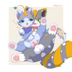 4_fingers 4_toes absurd_res animal_genitalia animal_penis anus balls bell bell_collar blue_body blue_eyes blue_fur blush bodily_fluids calico_cat chair_position clitoris collar cum cum_in_vagina cum_inside domestic_cat duo eye_contact eyelashes feet felid feline feline_genitalia feline_penis felis female female_on_top feral fingers fluffy_balls from_behind_position fur genital_fluids genitals glistening glistening_genitalia glistening_vulva green_eyes grey_body grey_fur half-closed_eyes hand_on_hand heart_symbol hi_res inner_ear_fluff jewelry league_of_legends looking_at_another male male/female mammal markings narrowed_eyes neck_tuft on_top open_mouth open_smile orange_body orange_fur pawpads penetration penile penile_penetration penis penis_in_vagina pink_nose pink_penis riot_games sex shaded signature simple_background slinky_(cookid) smile spread_legs spreading tail teeth tencent toes tuft vaginal_fluids vaginal_penetration vulva whiskers white_body white_fur yellow_markings yuumi_(lol) zyuuniie