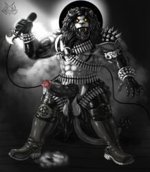 accessory anthro ball_tuft balls beard biceps big_penis biped bodily_fluids body_hair boots bracelet chaps claws clothing cock_ring cum electronics erection facial_hair facial_piercing facial_tattoo feet felid footwear foreskin fur genital_fluids genitals gloves glowing glowing_eyes grungoth_borgzan grungotharts hair handwear harness hi_res humanoid_genitalia humanoid_penis jewelry latex latex_clothing latex_gloves latex_handwear leather leather_clothing leather_daddy lion looking_at_viewer male mammal microphone mostly_nude_anthro mostly_nude_male muscular muscular_anthro muscular_male musk nipples occult_symbol open_mouth pantherine pecs penis penis_accessory penis_jewelry pentagram piercing rock_out_with_your_cock_out shoes simple_background solo spiked_bracelet spiked_cock_ring spikes symbol tattoo tuft vein veiny_penis yellow_eyes