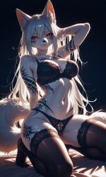 ai_generated black_background black_lingerie black_panties female female_only furry furry_female furry_only original_character solo solo_focus teell