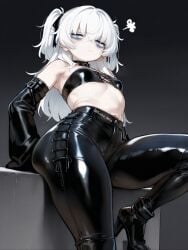 1girls ai_generated belly_button big_ass big_butt blue_eyes bubble_ass bubble_butt camel_toe cameltoe collar commission dungeons_and_dragons imminent_sex latex latex_armwear latex_clothing latex_legwear latex_pants latex_tubetop leather leather_clothing leather_pants lily_buns looking_at_viewer looking_back mage oatmealdood oblivion oc original pale-skinned_female shiny_clothes shortstack skin_tight skyrim small_breasts solo_female submissive submissive_female suggestive_look the_elder_scrolls thick_ass thick_butt thick_legs thick_thighs tube_top tubetop twintails white_hair