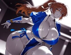 1girls ai_generated arm_guards balecxi blurry_background breasts brown_eyes brown_hair choker cleavage clothing collarbone curvaceous curvaceous_female curvaceous_figure curvy curvy_figure dead_or_alive dress female female_focus grin hair_ribbon high_ponytail huge_breasts inviting inviting_to_sex japanese_clothes kasumi_(doa) large_breasts legwear long_hair looking_at_viewer ninja orange_eyes pelvic_curtain ponytail presenting presenting_ass presenting_breasts presenting_hindquarters presenting_self puffy_short_sleeves puffy_sleeves ribbon sash seductive seductive_look seductive_smile shiny_skin short_sleeves smile solo spot_color thick_thighs thighhighs thighs voluptuous voluptuous_female white_choker white_ribbon white_thighhighs