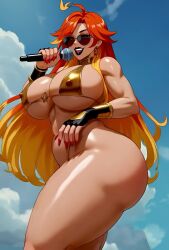 ai_generated evilkuro05 genshin_impact gold_bikini latina mavuika_(genshin_impact) natlan_girls signing tagme thick_legs video