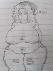 big_ass big_breasts chubby chubby_belly chubby_female clothed clothing fanon_design fanon_sara_taylor fat fat_ass friday_night_funkin friday_night_funkin_mod hat hourglass_figure hourglass_figured_female huge_ass huge_breasts large_breasts nervous nervous_face nervous_sweat nipple_bulge nipples_visible_through_clothing ripped_pants round_ass sara_taylor short_hair sketch sketch_page step_right_up:_adventure_isle thick thick_ass thick_hips thick_legs thick_thighs thighhighs thighs twisted_gal