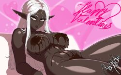 1girls bottomless chocolate chocolate_on_body chocolate_on_breasts cithis dungeon_meshi elf elf_ears english english_text female female_only hair lips long_hair naked naked_female nude nude_female pawstroke pointy_ears solo solo_female text thighs topless valentine's_day white_hair yellow_eyes