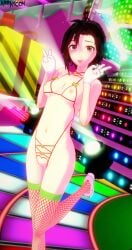 1girls arrancon black_hair black_hair_female breasts fishnet_legwear pose posing rave rave_outfit rave_party red_highlights ruby_rose rwby silver_eyes solo_female sticking_out_tongue