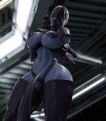 3d_(artwork) abs alien alien_(franchise) alien_humanoid areola armwear big_areola big_breasts black_areola black_armwear black_clothing black_elbow_gloves black_gloves black_handwear black_legwear black_lips black_nipples black_thigh_highs blue_body blue_skin blurred_background breasts clothing digital_media_(artwork) elbow_gloves eyeless female genitals glistening glistening_body glistening_skin gloves hand_on_chest hand_on_face hand_on_own_chest handwear hi_res humanoid inside legwear lips looking_at_viewer low-angle_view nipple_dip nipples noseless not_furry open_mouth open_smile puffy_nipples samzan smile smiling_at_viewer solo tail thick_thighs thigh_highs vulva wide_hips xenomorph xenomorph_queen