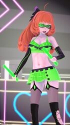 1girls arrancon cleavage green_eyes half-dressed half_naked half_naked_female long_hair long_hair_female orange_hair orange_hair_female penny_polendina rave rave_outfit rave_party rwby solo_female