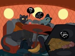 anal anthro anus bea_santello bodily_fluids butt_sniffing cheating cheating_boyfriend crocodile crocodilian crocuta_county domestic_cat face_in_ass felid feline felis female gay_to_straight gay_with_woman gregg_lee group hi_res mae_borowski male male/female mammal night_in_the_woods oral orientation_play reptile restaurant rimming scalie sex sitting_at_table sniffing sweat sweaty_anus trio