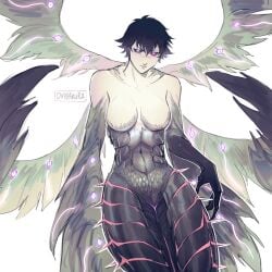 1girls artemis_(devil_may_cry) big_breasts black_hair black_sclera blue_eyes breasts capcom corruption demon demon_girl demon_wings devil_may_cry devil_may_cry_5 dmbakura enemy_conversion eyes eyes_on_wings female female_focus female_only functionally_nude functionally_nude_female glowing_eyes glowing_genitalia glowing_pussy heterochromia lady_(devil_may_cry) large_breasts mermaid mermaid_tail monster_girl pussy red_eyes scar scar_on_face short_hair solo solo_female solo_focus thick_thighs thighs transformation vagina wings wolf_cut