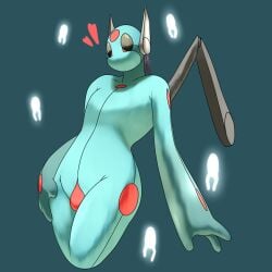 1girls antennae_(anatomy) blue_body blue_skin bulge cute facial_markings featureless_breasts featureless_crotch female flat_chest flat_chested forehead_mark heart hearts iterator_(rain_world) looks_to_the_moon_(rain_world) naked naked_female neuron_fly_(rain_world) nude nude_female rain_world robot robot_girl robot_humanoid wire