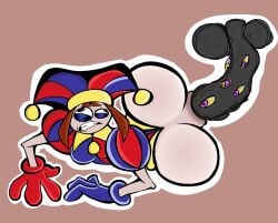 1girls anal anal_sex ass ass_focus big_ass big_booty black_eyes booty brown_hair bubble_ass bubble_butt clenched_teeth clown clown_girl cock_and_balls female fuckable_butt gigantic_ass gigantic_butt glitch_productions itsamewizard_(artist) kaufmo_(abstracted) no_nose penis pomni_(the_amazing_digital_circus) sex solo_female solo_male testicles the_amazing_digital_circus