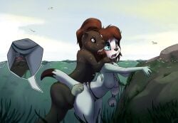 anthro anthro_on_feral anthro_penetrated areola balls blush bodily_fluids bound breasts chained chains clitoral_hood collar digital_media_(artwork) duo erection female female_anthro female_penetrated feral feral_penetrating feral_penetrating_anthro from_behind_position fur genital_fluids genitals hair hi_res male male/female male_feral male_penetrating male_penetrating_female mammal mustelid navel nipples nude open_mouth otter outdoor_nudity outside_sex partially_submerged penetration penile penile_penetration penis ponytail sex slowderpyguy standing standing_sex tail underwater underwater_sex vaginal_penetration vulva water wet wet_body zoophilia