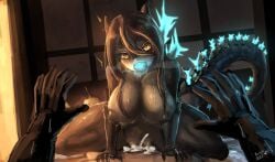 anthro big_breasts bioluminescence bodily_fluids breasts breath_powers cum cum_inside duo female genital_fluids glowing glowing_markings godzilla_(series) godzilla_minus_one hands_up heart_eyes heart_symbol hi_res human human_on_anthro interspecies looking_at_viewer male male/female mammal markings noriko_oishi orgasm panicking penetration remill_black reptileblack1 scalie sex steamy_breath tagme tail toho vaginal_penetration