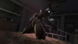 3d_(artwork) anthro bed big_breasts black_body black_fur bone breasts cakeworkssfm canid canine canis digital_media_(artwork) female fur furniture glowing glowing_eyes hi_res kneeling kneeling_on_bed looking_at_viewer mal0 mammal nude nude_female on_bed pose scp-1471-a_(cumminham) scp_foundation skull skull_head solo source_filmmaker_(artwork) thick_thighs tongue tongue_out wolf