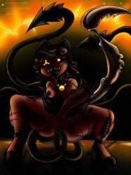 big_penis breasts breasts_out cristh501 crouching cyn_(murder_drones) cyntessa_(murder_drones) futanari murder_drones tentacle tentacle_sex