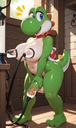 ai ai_generated big_breasts big_penis blue_eyes dinosaur futanari mario_(series) milking_machine yoshi