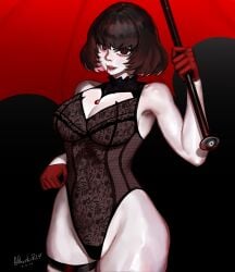 1girls bob_cut breasts cleavage deadlock khester824 lingerie mina_(deadlock) thighs vampire vampire_girl vampire_teeth wide_hips