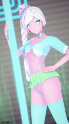 1girls arrancon blue_eyes half-dressed half_naked half_naked_female legwear rave rave_outfit rave_party rwby scar_across_eye solo_female weiss_schnee white_hair white_hair_female