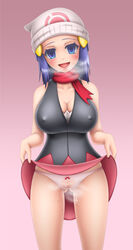 1girls alternate_breast_size blue_eyes blue_hair breasts breath cleavage dawn_(pokemon) empty_eyes erect_nipples female female_only harumi_(harumix) hat human human_only hypnosis large_breasts microskirt mind_control nintendo no_text panties pantyshot pink_panties pokemon pokemon_dppt pussy_juice see-through skirt skirt_lift solo straight_hair underwear upskirt wet_panties