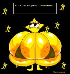 bikini bikini_top_only bimbofied deltarune deltarune_chapter_1 deltarune_chapter_2 deltarune_chapter_3 deltarune_chapter_4 huge_breasts rule_63 squish squished_breasts star starwalker tagme text zeraniumz