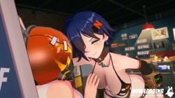 1boy 1girls 3d abf_mmd animated anna_anon belle_(zenless_zone_zero) big_breasts bikini bikini_bottom bikini_top blue_hair blue_hair_female bouncing_breasts breasts cleavage come_and_get_it english_subtitles fallout half-dressed half_naked half_naked_female hollow_thug jiggling_breasts koikatsu pinned pinned_to_wall pumpkin pumpkin_head skeleton sound tagme video zenless_zone_zero