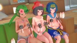 3d 3d_(artwork) 3girls 3pregnancy aged_up blue_eyes blue_hair green_hair lana_(pokemon) mallow_(pokemon) multiple_girls multiple_pregnancies pokemon pokemon_protagonist pokemon_sm pregnant pregnant_belly pregnant_female pregnant_focus pumps selene_(pokemon) trial_captain trial_captain_lana trial_captain_mallow
