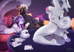 2025 ailurid anthro ass big_breasts big_tail black_body black_fur blue_pawpads bra breasts canid canine clothing colored curled_tail digital_drawing_(artwork) digital_media_(artwork) domestic_cat felid feline felis female fur genitals grey_body grey_fur group hair hi_res holding_object inside kneeling looking_at_another lying male mammal medium_hair navel nude on_side orange_body orange_fur pawpads pink_bra pink_clothing pink_thong pink_underwear pole pose red_panda shaded short_hair sitting smile stripper stripper_pole sunnypony tail thong trio underwear undressing_self vulva