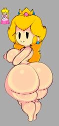 1girls ass ass_focus ass_up back_view breast_grab breasts breasts_out butt butt_focus captivemimic crossed_arms crown earrings female mario_(series) naked naked_female nude nude_female paper_mario paper_mario:_the_thousand-year_door paper_peach princess_peach simple_eyes standing thick_thighs thighs tits tits_out yellow_hair