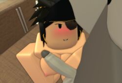 1boy 1girls 3d areolae balls biting_lip black_hair blush breasts eyepatch fierzaa grey_skin light_skin looking_at_another nipples nude penis raithrr34 roblox roblox_avatar roblox_developer robloxian tagme valkyrie_helm
