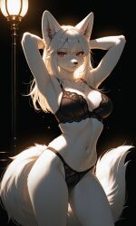 ai_generated black_background black_lingerie black_panties female female_only furry furry_female furry_only original_character solo solo_focus teell