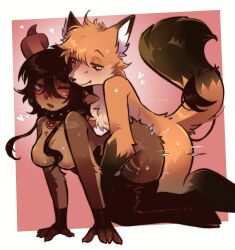 absurd_res anthro black_body black_fur black_hair bodypaint bovid breasts brown_body brown_eyes brown_fur canid canine caprine clothing collar demon doggy_style duo ears_down face_paint female fingerless_gloves fox from_behind_position fur gloves goat gradient_background h0t-garbage hair handwear heart_symbol hi_res hooves horn hybrid kiki_(h0t-garbage) male male/female mammal motion_lines multicolored_body multicolored_fur nipples one_eye_closed pivoted_ears sex shaded signature simple_background spiked_collar spikes yellow_body yellow_fur