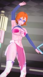 1girls 3d arrancon blue_eyes breasts half-dressed half_naked half_naked_female nora_valkyrie orange_hair orange_hair_female pose posing rave rave_outfit rave_party rwby solo_female sunglasses