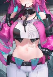 ai_generated arknights:_endfield belly belly_button crop_top exposed_belly exposed_torso hips low_waisted_pants medium_breasts midriff navel tummy waist yvonne_(arknights_endfield)