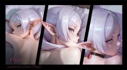 3girls ai_art ai_generated anime anime_character anime_girl black_background elf elf_ears elf_female frieren frieren_beyond_journey's_end green_eyes hd hi_res high_resolution sousou_no_frieren white_hair