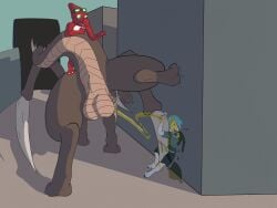 ambiguous_gender anthro anus balls big_balls blue_hair bodily_fluids bottomwear charmeleon clothing cough cracks dragon eyewear feral foreskin fur furred_dragon furred_scalie generation_1_pokemon genital_fluids genitals goggles group hair heart_symbol hi_res languedoc languedoc_(artist) male male/male marking_territory mythological_creature mythological_scalie mythology nintendo one_eye_closed open_mouth outside pants peeing peeing_on_another penis pokemon pokemon_(species) public public_urination raised_leg rude scalie shirt simple_background stained_clothing stained_fur threatening tongue tongue_out topwear torn_clothing trio urine urine_in_mouth urine_on_face watersports zano_zevash_(runawaydanish) zevashi_roach zoop_the_charmeleon