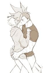 2boys androgynous ass_grab bottomless clothed clothing femboy galo_thymos gay lio_fotia making_out monochrome promare questionable size_difference twink wholesome yaoi