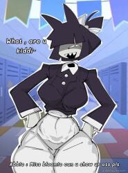 abbie_(fundamental_paper_education) clothed clothing female female_focus fundamental_paper_education miss_bloomie_(fundamental_paper_education) offscreen_character offscreen_male wide_hips