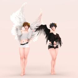 2boys 3d 3d_(artwork) 3d_model 3d_render 3dcg angel angel_wings belly belly_button belly_button_fetish black_clothing boy boys dark_pit daz3d daz_studio femboy feminine feminine_body feminine_pose gay gay_male kid_icarus kid_icarus_uprising kinky male male_only my_art myart navel_fetish navel_focus navel_kink not_porn only_boys only_men pit pit_(kid_icarus) self_upload shy_boy white_clothing yaoi zazkinkart