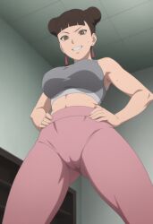 1girls ai_generated bangs blunt_bangs blush bodily_fluids boruto:_naruto_next_generations breast_focus breasts breasts_bigger_than_head brown_hair busty cameltoe cleavage cowboy_shot double_bun earrings female from_above front_view grin gym_uniform hair_bun hair_buns hands_on_hips kageno locker_room looking_at_viewer mature mature_female milf naruto naruto_(series) naughty_face no_bra no_bra_under_clothes oppai pinup pussy raised_eyebrows sagging_breasts see-through see-through_clothing tenten thick_thighs thighs twin_buns upper_body upper_body_focus viewed_from_above viewed_from_below voluptuous voluptuous_female wet wet_body wet_shirt wet_skin workout_clothes