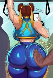 ai_generated ass ass_focus ass_jiggle ass_slap back back_view backboob big_breasts bubble_butt capcom casual cattlec chun-li curvaceous_figure curvy dark-skinned_male dialogue dominant_male english_text enormous_ass fat_male hairy_male huge_ass huge_breasts imminent_anal imminent_rape imminent_sex interracial leggings light-skinned_female massive_ass massive_breasts misogyny on_phone phone public public_transportation rippling_ass sexism sexual_assault sexual_harassment skintight slapping_ass slapping_butt smack smack_(sound_effect) smacking_ass street_fighter submissive_female text thin_waist tight_clothing train train_interior ugly_bastard ugly_man