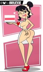 apron apron_only asian asian_female badluckae big_ass big_breasts cake calamity_island high_heels korean korean_female red_high_heels susie_han tongue_out youtube