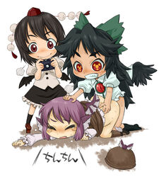 1futa 2girls animal_ear bent_over black_hair black_wings blackmail bottomless bow brown_eyes camera chibi chin-chin closed_eyes clothed_rape cute_fang doggy_style excited eyes female footwear from_behind futa_on_female futa_with_female futanari geta hand_on_head harukaze_unipo hat intersex kneehighs long_hair multiple_girls mystia_lorelei pink_hair purple_hair radiation_symbol rape red_eyes sex shameimaru_aya short_hair smile socks sweat symbol-shaped_pupils tears tengu-geta tokin_hat top-down_bottom-up touhou unipo utsuho_reiuji wings