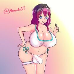 1girls 1transfem barely_clothed blue_eyes brown_hair female futanari hand_on_hip large_breasts leg_strap looking_at_viewer mona_(monado17) monado17 ombre_hair pen penis penis_bulge pink_hair self_upload smiling smiling_at_viewer solo thigh_squish thigh_strap trans_woman transgender_pride_colors transgender_woman