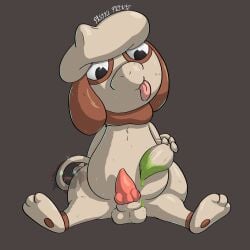 2026 absurd_res animal_genitalia anthro balls brown_body brown_ears brown_fur digital_media_(artwork) erection fur generation_2_pokemon genitals hi_res knot knotted_penis male nintendo paint paint_drip pastelpaints penis pokemon pokemon_(species) sheath smeargle solo tan_body tan_fur tongue tongue_out