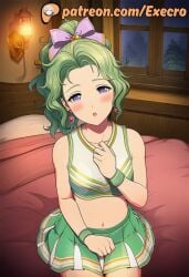 2d :o adorable ai_assisted ai_generated anime anime_style bedroom blush cheerleader cheerleader_outfit closed_hands cute earrings execro final_fantasy final_fantasy_vi green_hair hand_on_own_chest hand_on_thighs head_tilt hi_res highres indoors innocent lamp light long_hair night novelai on_bed open_mouth patreon ponytail purple_eyes ribbon sitting sitting_on_bed small_breasts small_mouth square_enix terra_branford uncensored watermark window