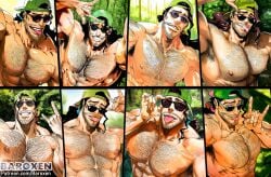 1boy abs ai_generated bara baroxen biceps big_chest bleach chest clothed daddy dilf gay hair hairy_male kyoraku_shunsui kyouraku_shunsui male male/male male_only manly masturbation mature muscular nipples one_piece only partially pecs pectorals solo yaoi