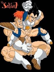 2boys anal black_hair boner bottomless cum cum_in_ass cum_inside cum_on_penis dragon_ball dragon_ball_z erect_while_penetrated erection forced_yaoi gay gloves huge_cock large_insertion male male_only male_rape_victim penis rape recoome red_hair restrained simple_background size_difference straight_hair the_savant torn_clothes vegeta yaoi