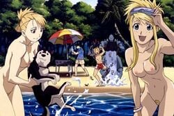 alphonse_elric beach black_hayate canine dog edward_elric female fullmetal_alchemist human male pubic_hair riza_hawkeye roy_mustang winry_rockbell