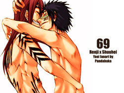 2boys abarai_renji black_hair bleach gay hisagi_shuuhei male red_hair renji_abarai shuhei_hisagi tagme tattoo yaoi